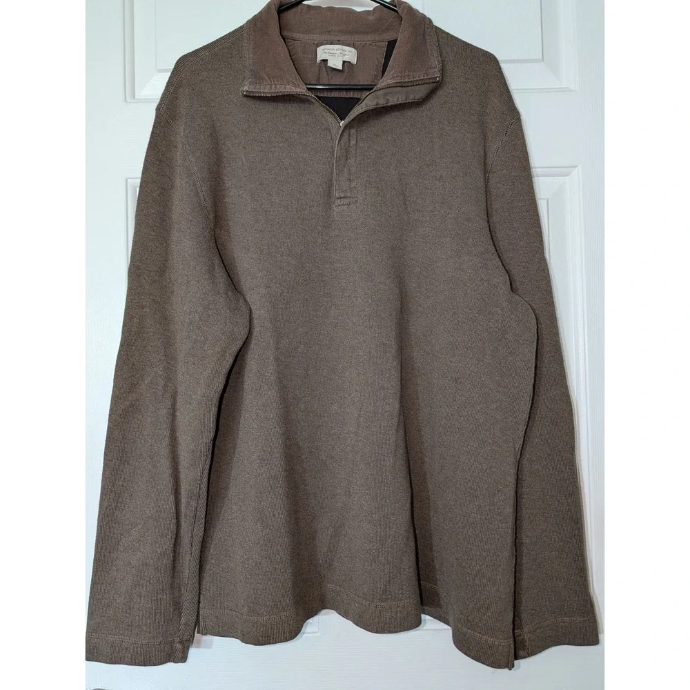 Banana Republic Brown Elbow Patch Quarter Zip Sweater XL Grandpacore